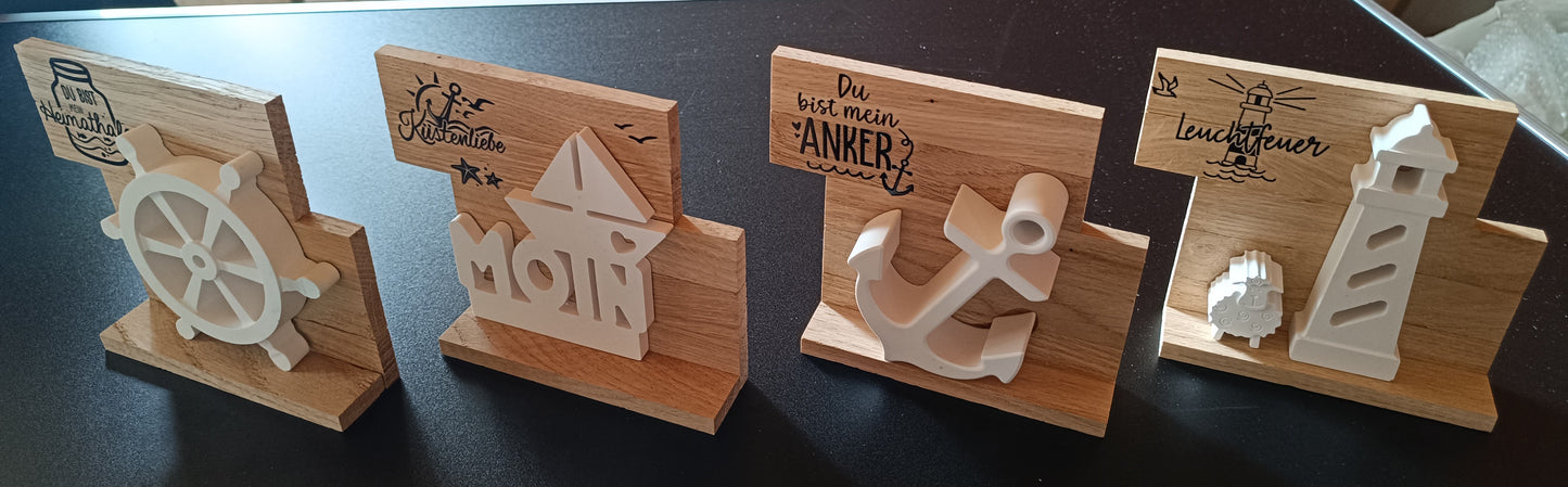Kombinierbare Holzelemente mit Maritimen Keramikguss-Motiven