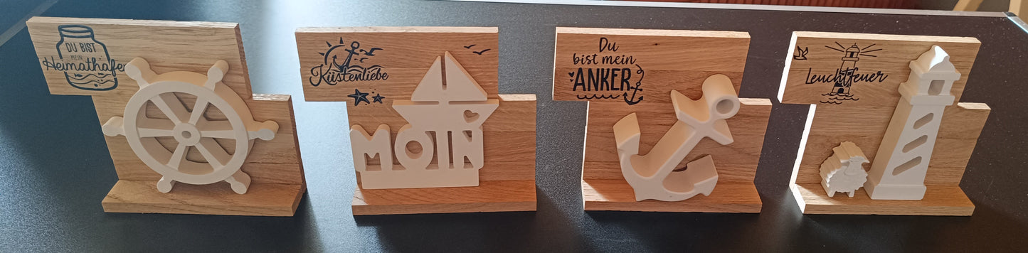 Kombinierbare Holzelemente mit Maritimen Keramikguss-Motiven