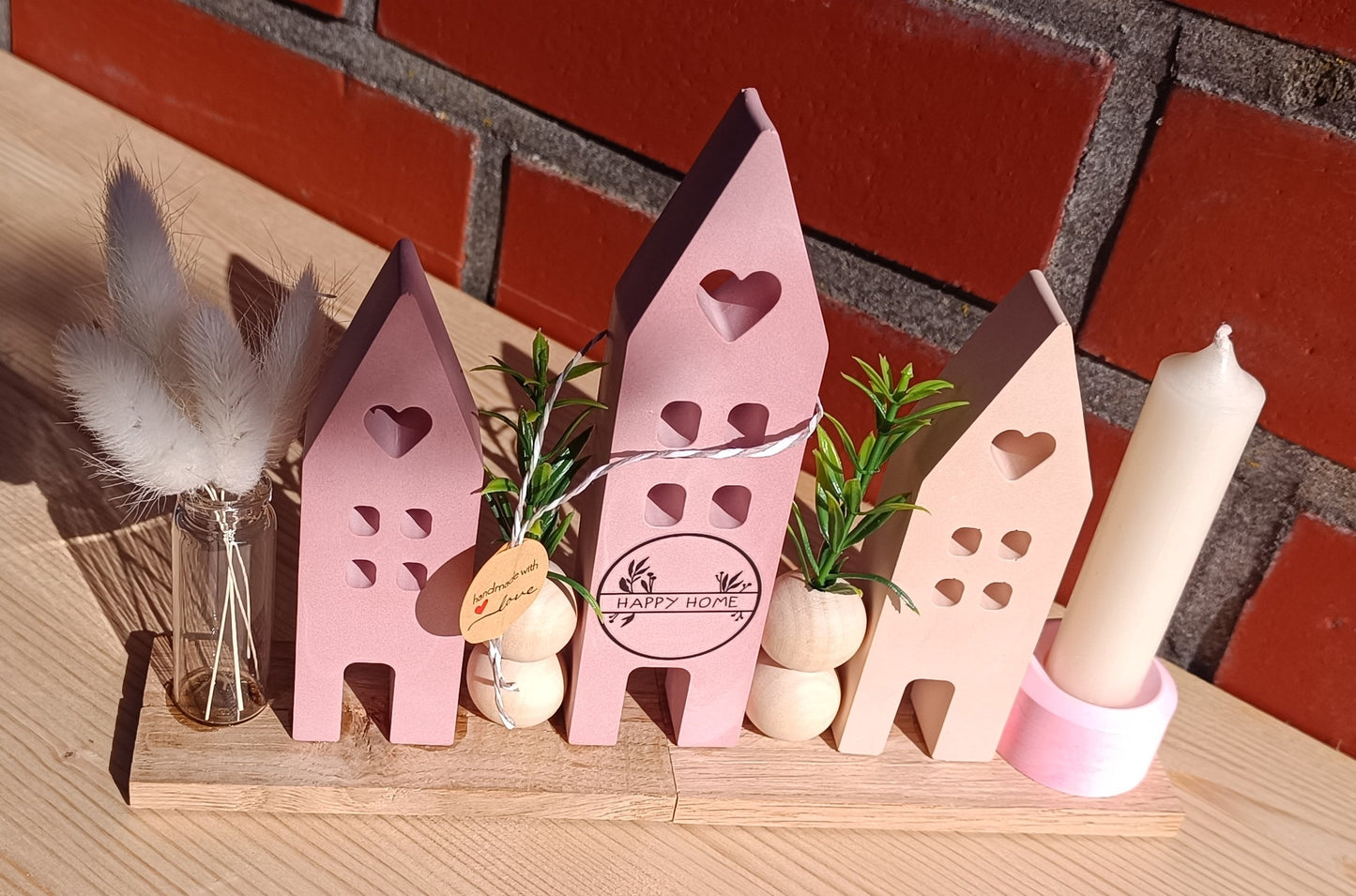 Dekoplatte "Häuserreihe mit Kerze"