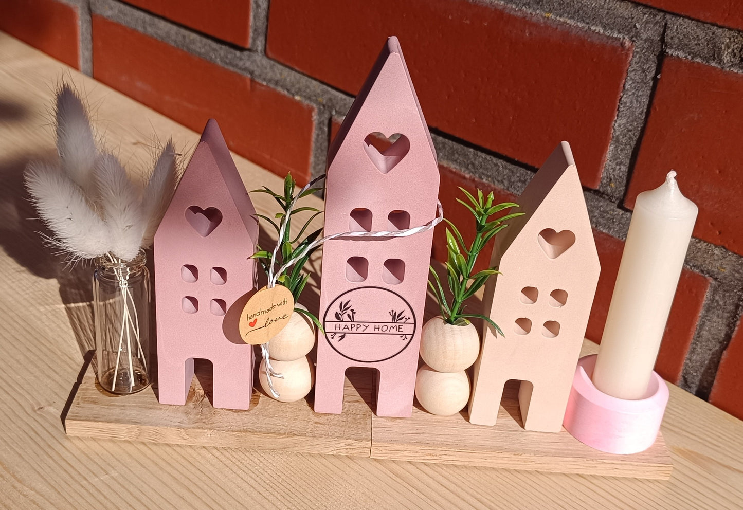 Dekoplatte "Häuserreihe mit Kerze"