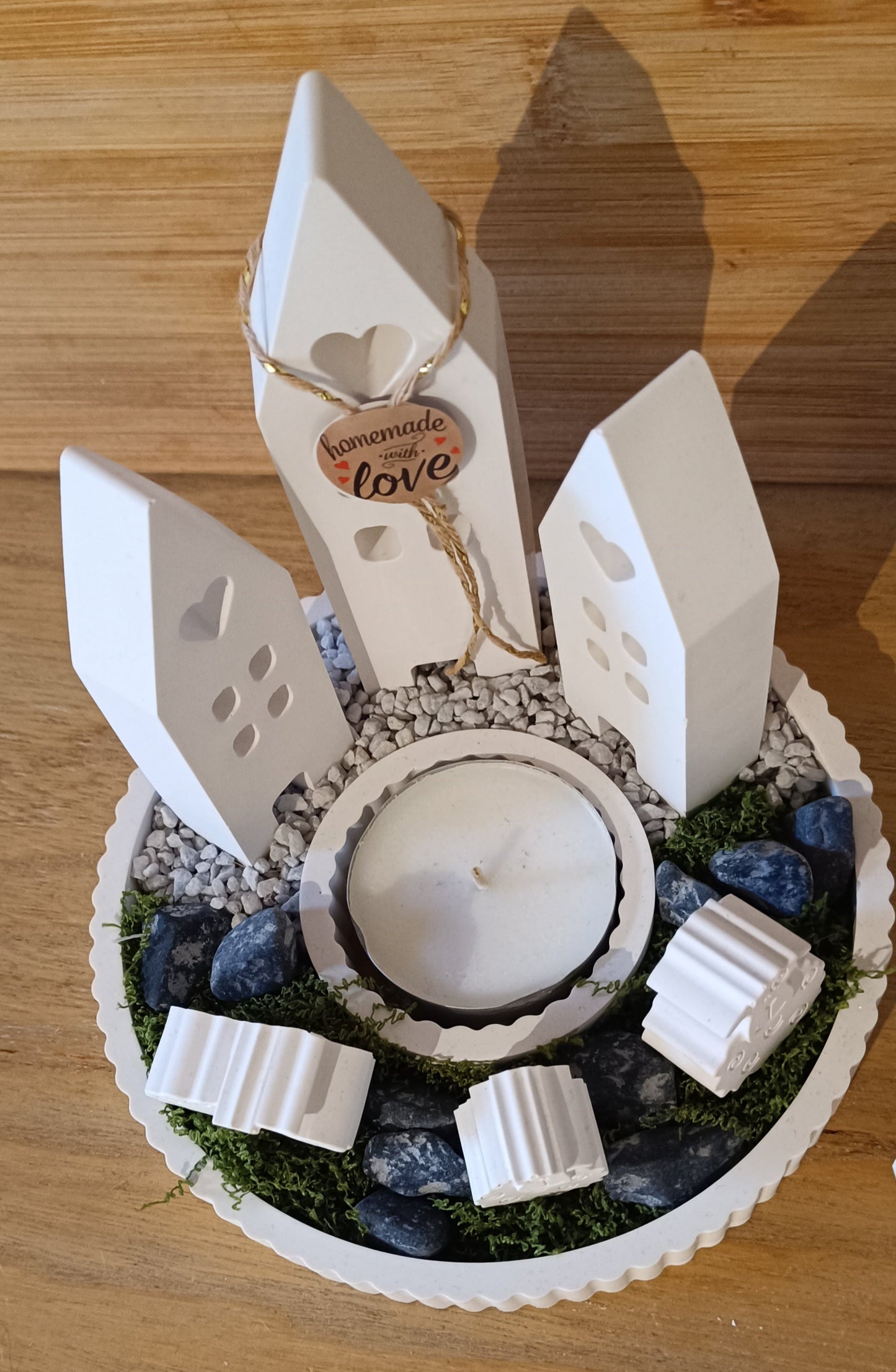 Häuserschale mit Schafen incl.Kerze   D=17cm