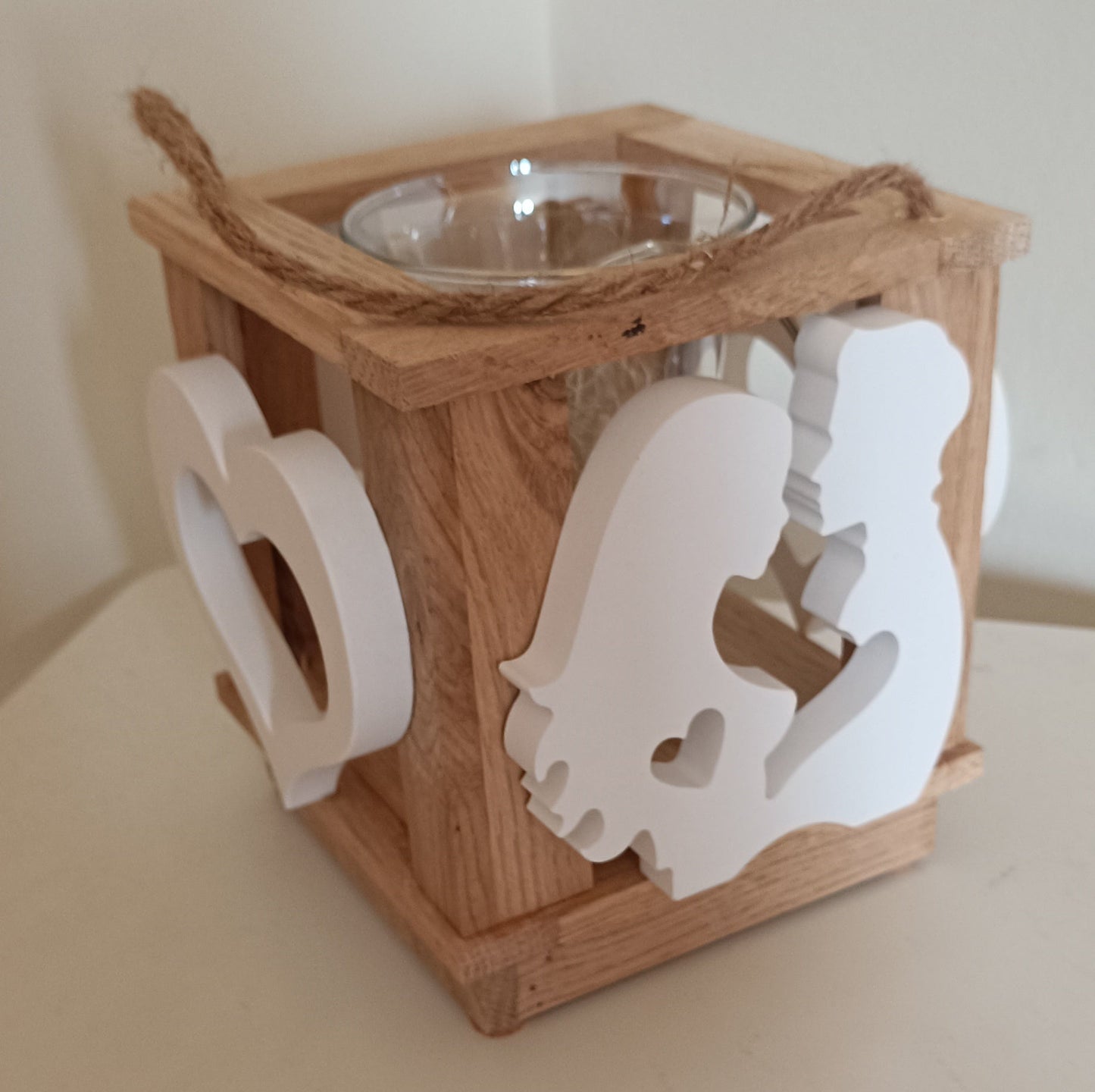 Holzlaterne "Herzpärchen"