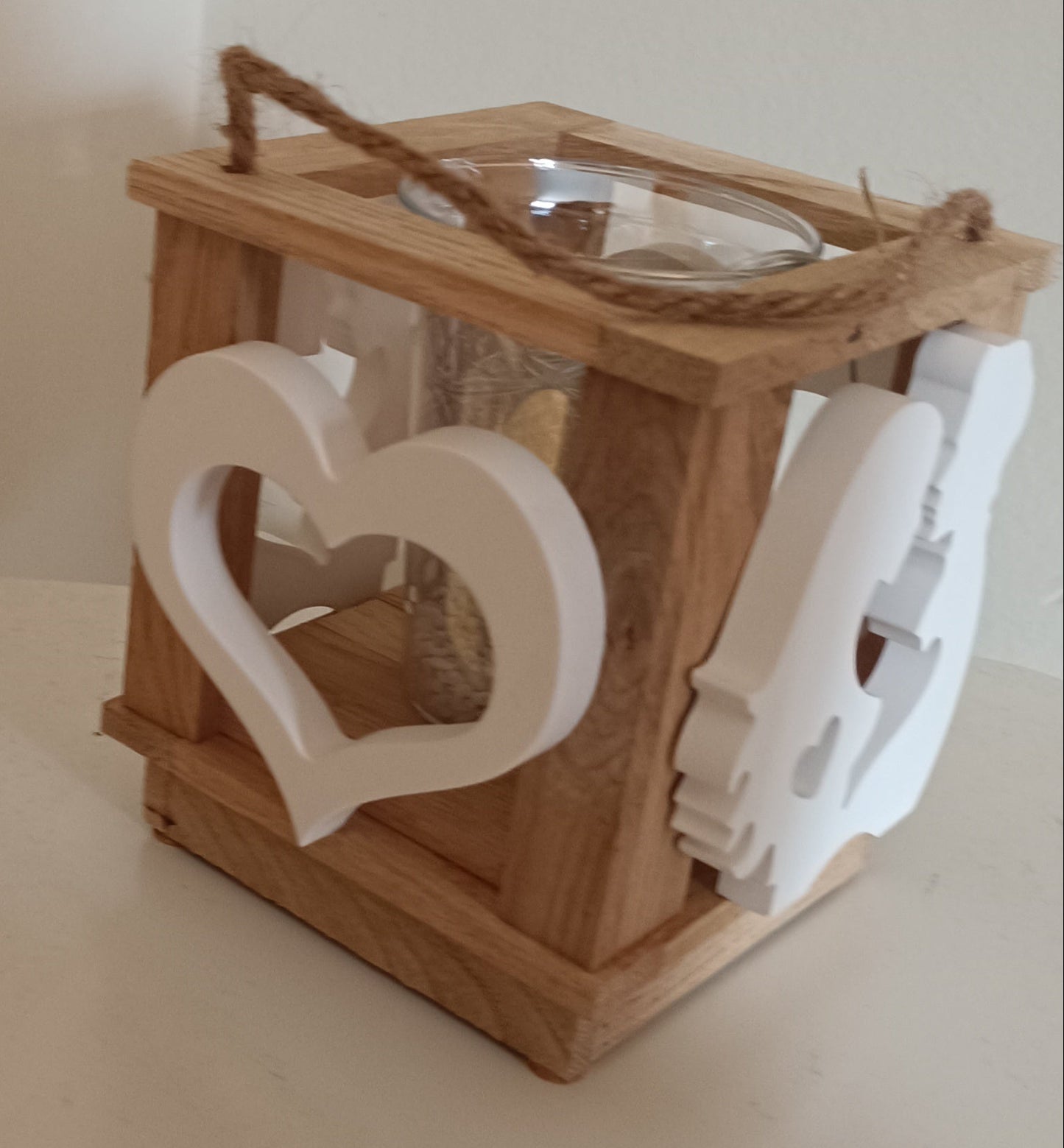 Holzlaterne "Herzpärchen"